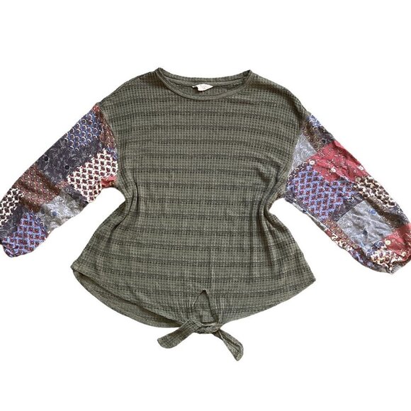 Alchemy Thread Boho Cottage Oversized Waffle Knit Long Sleeve Top Sz L Green 5E - Picture 2 of 8